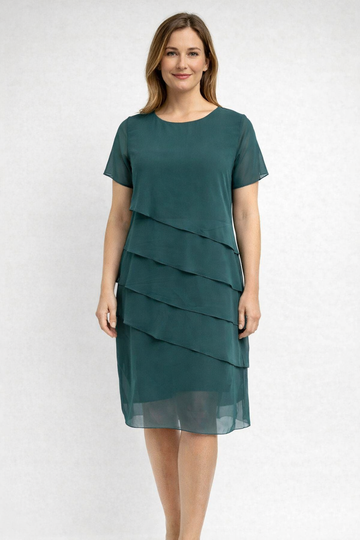 Women's Layered Cocktail Dress with Short Sleeves | Midi