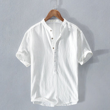 Men's Mandarin Collar Linen Shirt | Short Sleeve