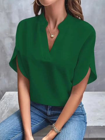 Women's V-Neck Short Sleeve Blouse | Loose Fit