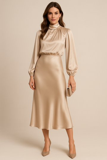 Women's Evening Midi Dress | Long Sleeves