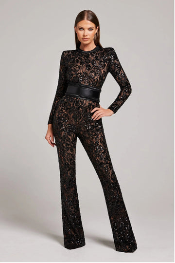 Women's Floral Jumpsuit with Flared Leg | Long Sleeve
