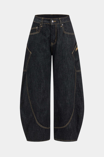 Women's Vintage Washed Wide Leg Barrel Jeans