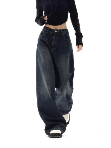 Dark Blue 90s Vintage Baggy Boyfriend Jeans